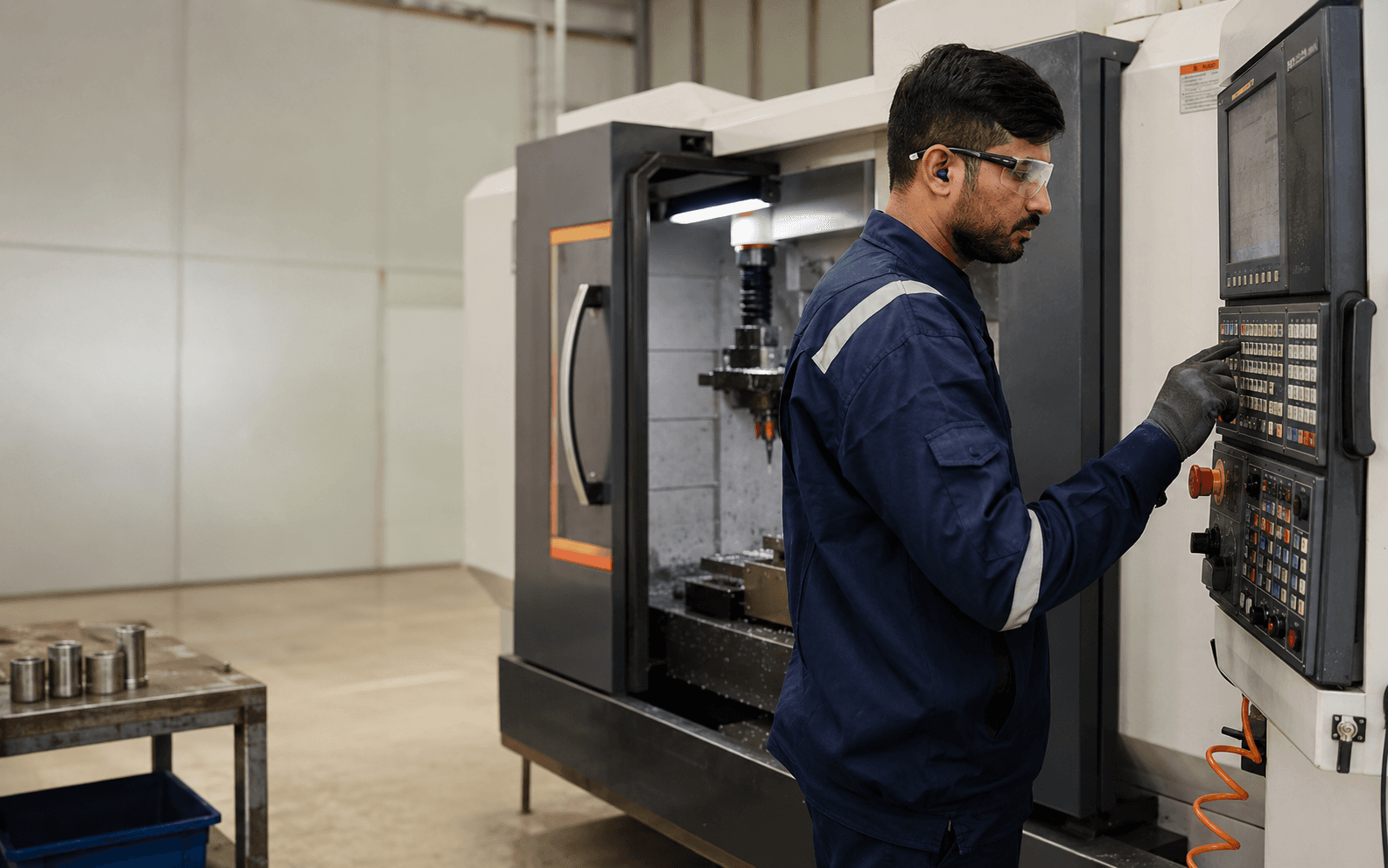CNC operator working at an industrial machine