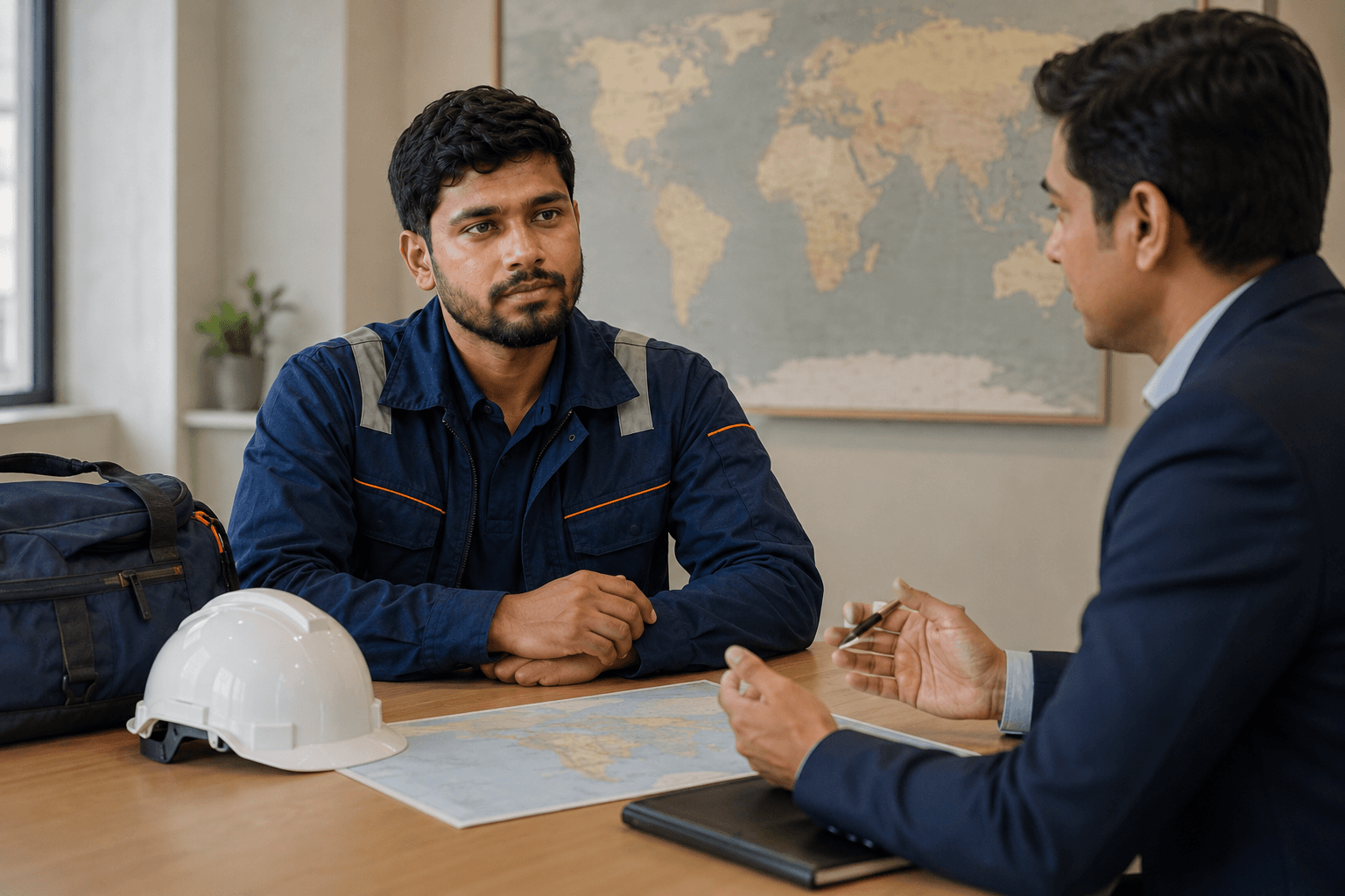 Skilled professional discussing an overseas workforce placement